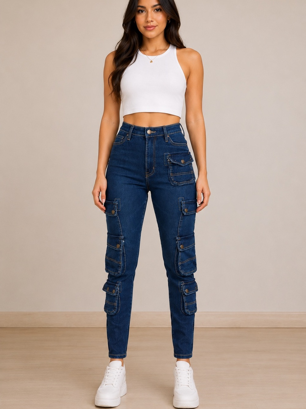 NWT U Jeans Los Angeles Comfort Stretch Cargo Skinny Jeans Dark Wash